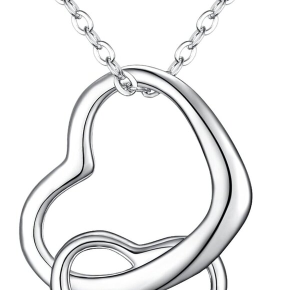 Sterling Silver Heart Necklace Interlocking Adjustable Pendant Gift for Women